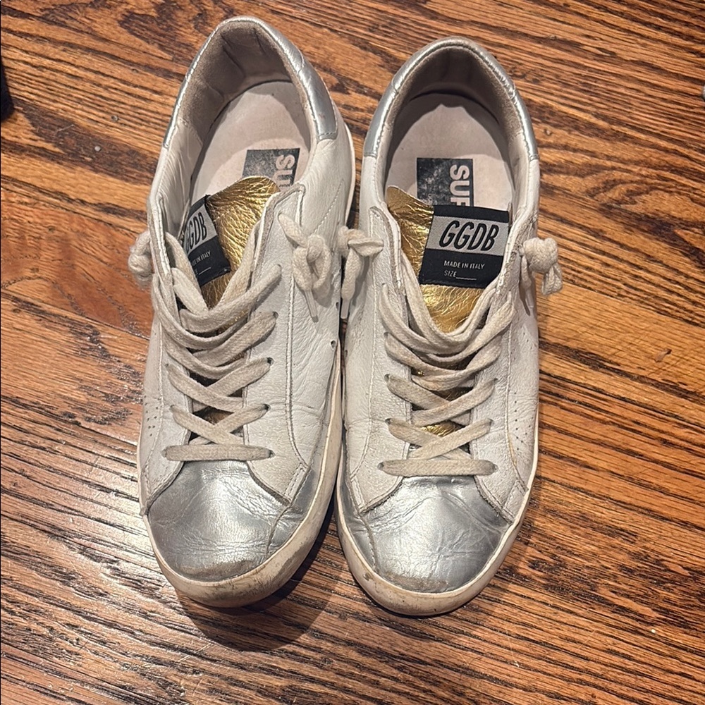 Golden Goose White and Silver Low-Top Sneakers